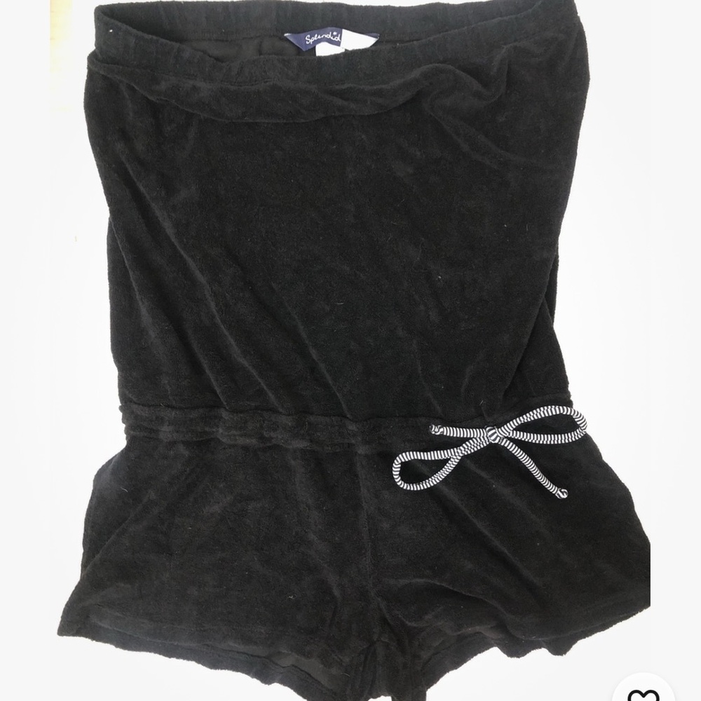 Splendid Black terrycloth Swim Coverup strapless romper tie waist made in USA L